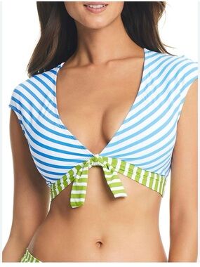 Bleu Rod Beattie Stripe Crop Bikini Top Coldwater Blue Size 12 New